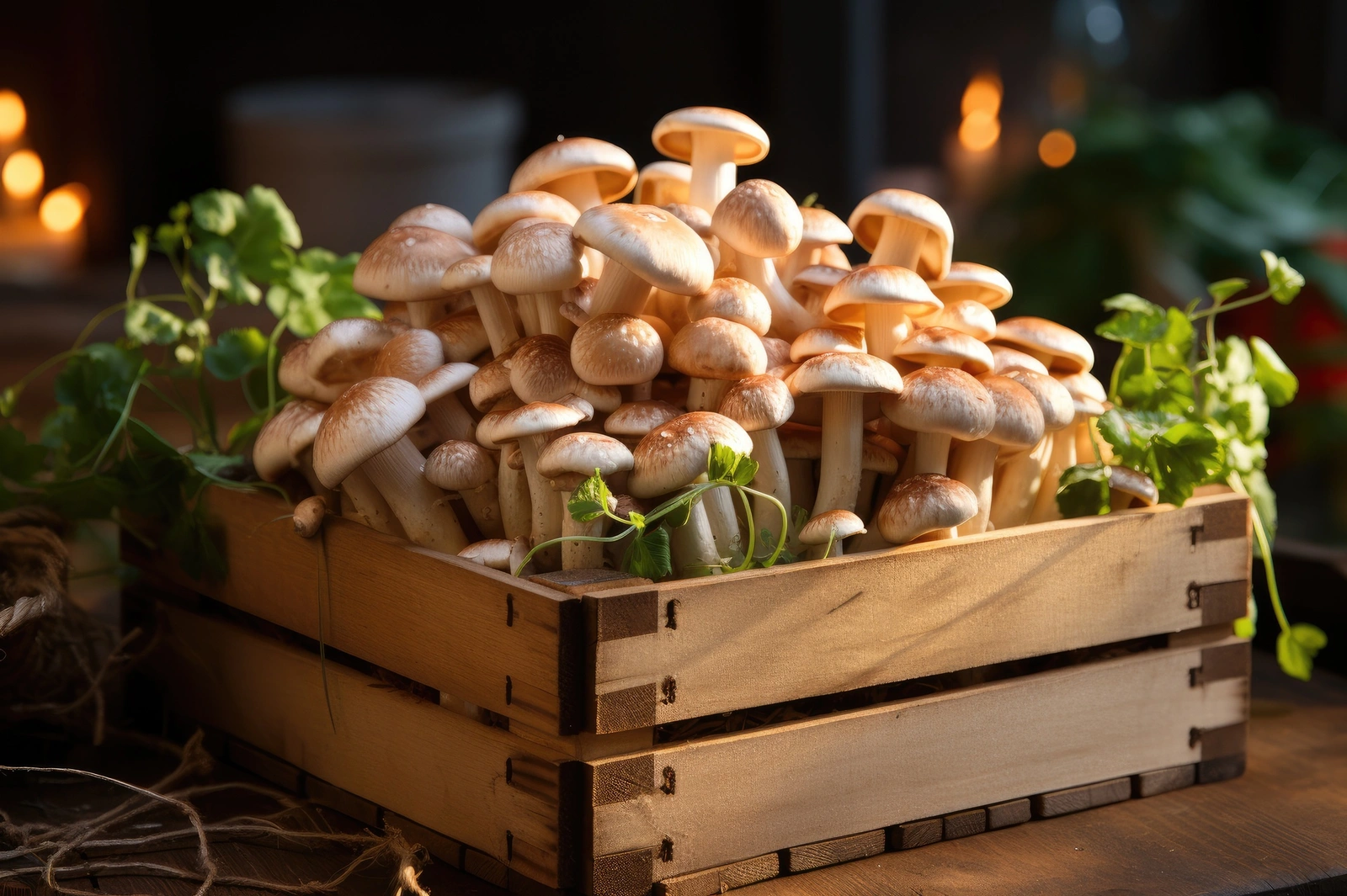 Are Psychedelic Mushrooms Addictive? A wooden box filled with small mushrooms.